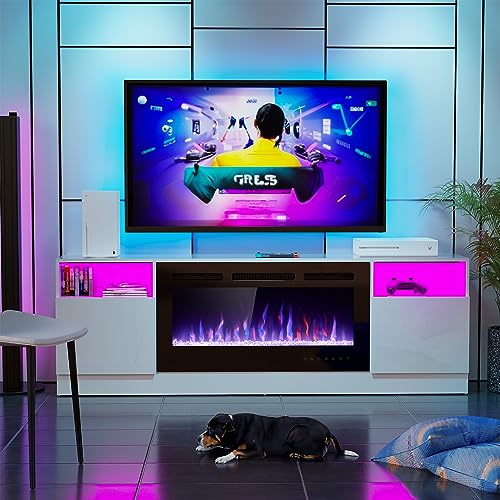Black 70" Fireplace TV Stand with 36" Electric Fireplace U445