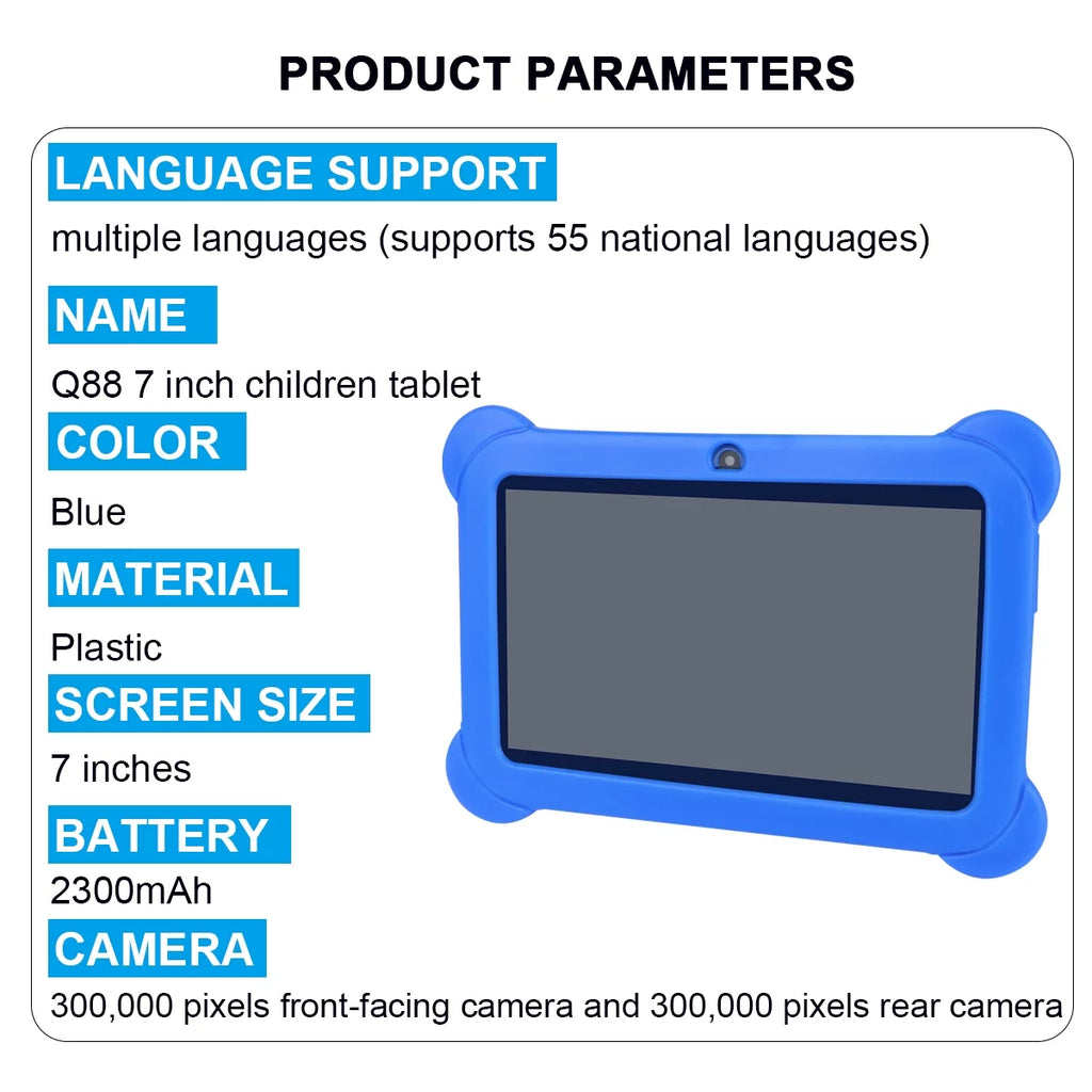Kids Safe 7" Quad-Core Tablet 512M+8GB WIFI Dual Cameras Kid-Proof Case (Blue) R914831