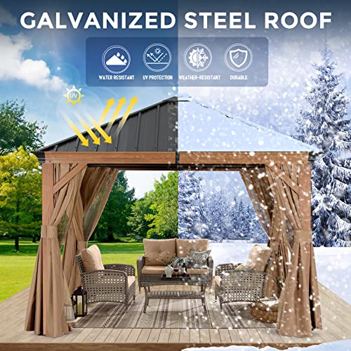 Hardtop Gazebo 8x8 Metal Galvanized Steel Aluminum Framed with Netting and Curtain Gray P6586