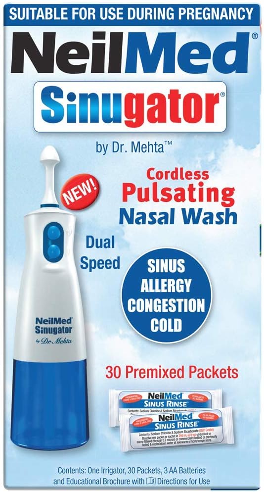Cordless Pulsating Nasal Wash Kit with 30 Premixed Packets and 3 AA Batteries C401
