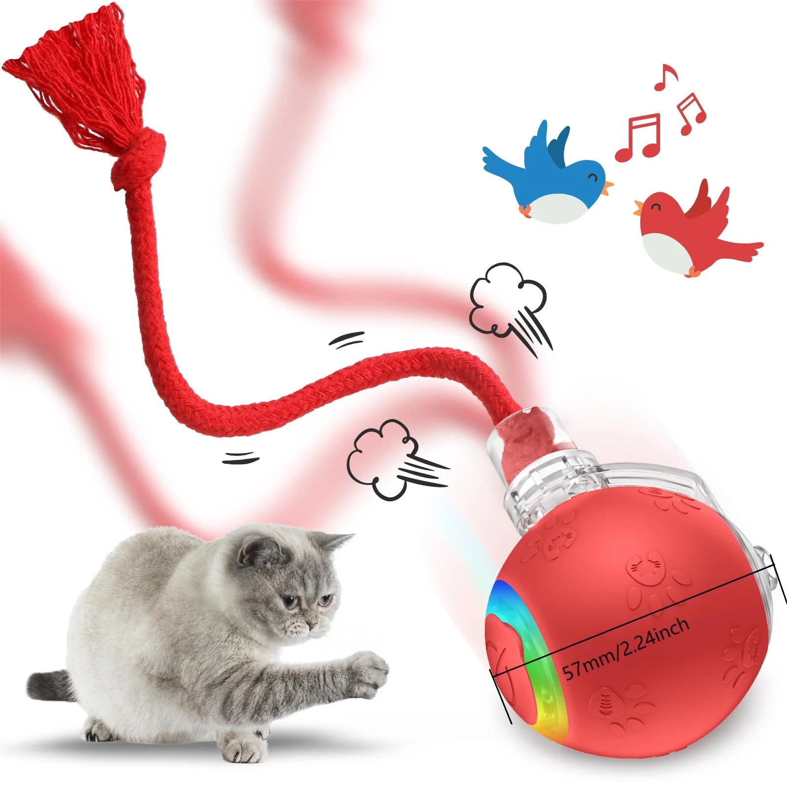 Motion-Activated Rolling Cat Toy with Tail (Yellow) P669499