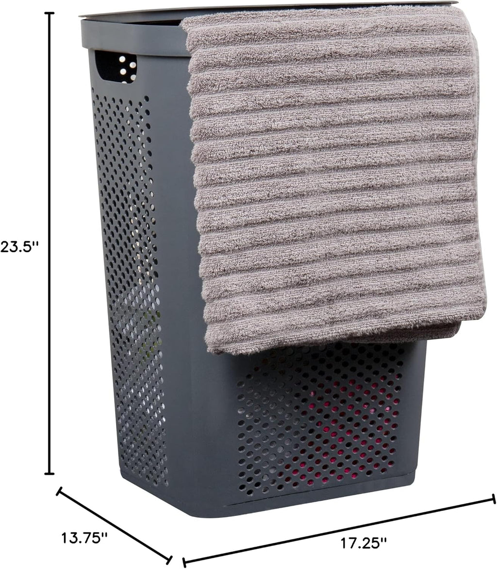 60L Slim Plastic Laundry Hamper with Lid, Gray E29711