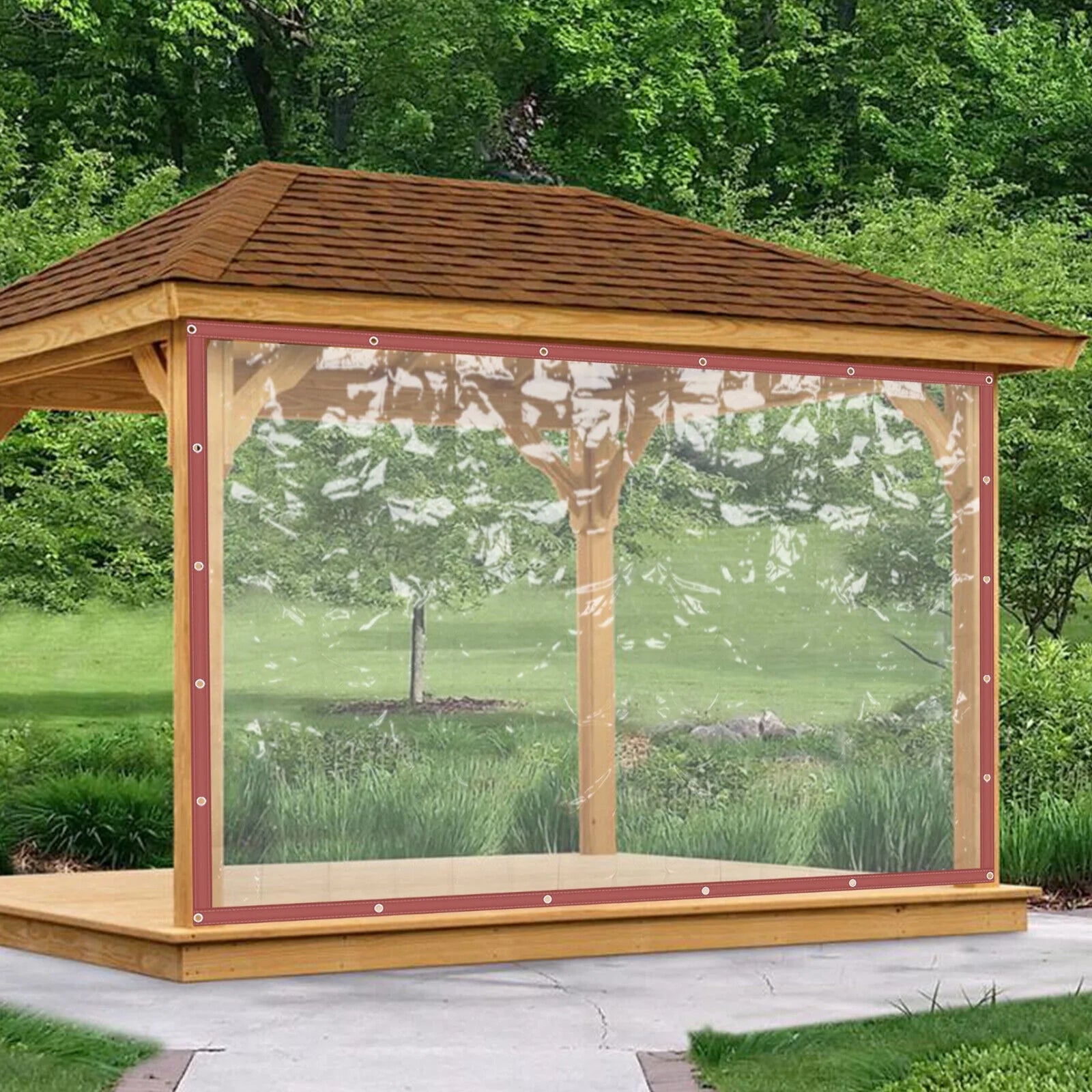 Brown PVC Clear Awning Canopy Patio Roll Up Enclosure U439