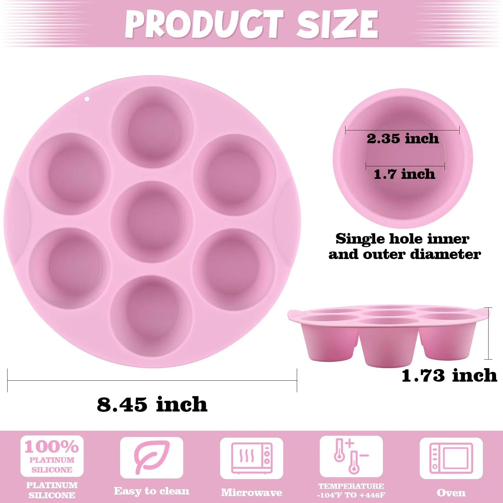 2 Pack Nonstick Silicone 7-Cup Baking Pan, Pink Green U27475
