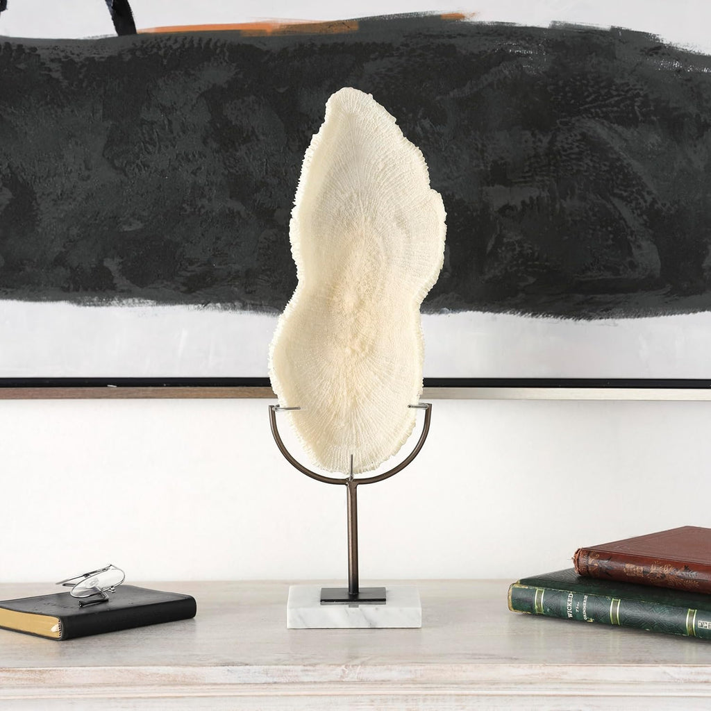 Polystone Decorative Sculpture with Gray Stand and Acrylic Base, 7" x 5" x 19", Cream O7870