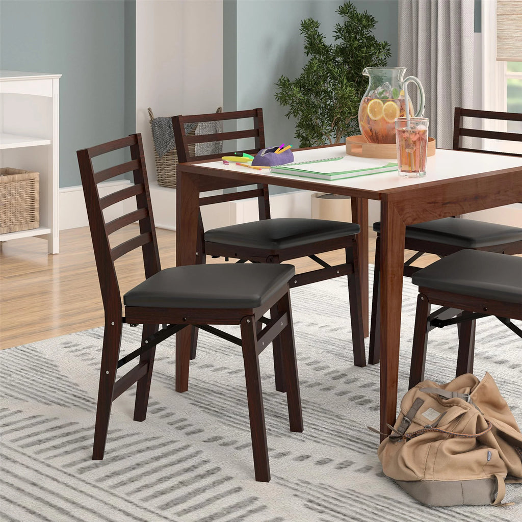 Dark Mahogany Wood Folding Chair with Vinyl Padded Seat, 2-Pack D9369