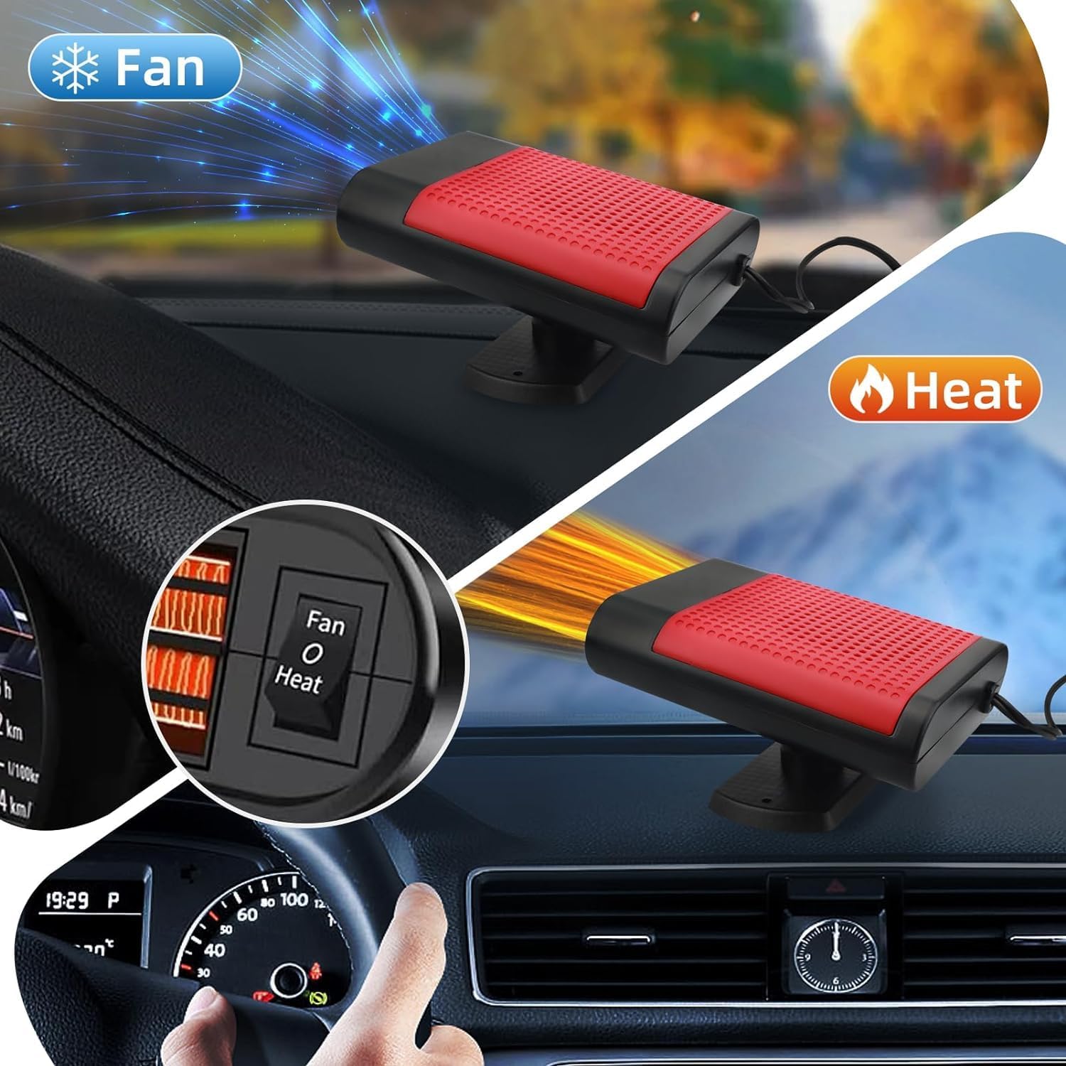 12V 150W Portable Car Heater Defroster with 360-Degree Suction Holder Z37258