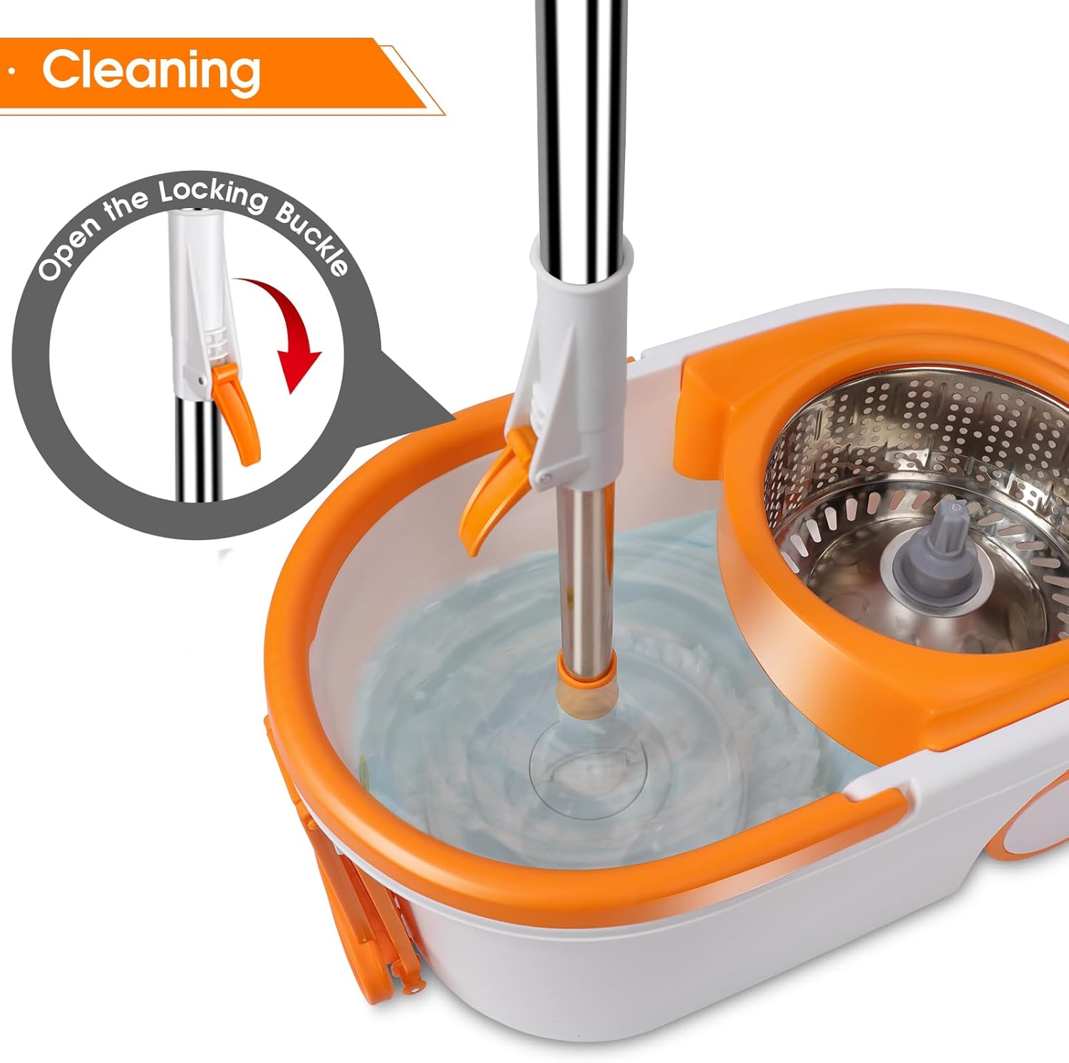 Spin Mop & Bucket with Wringer Set, 7 Microfiber Mop Refills, 57" Extended Handle J71671