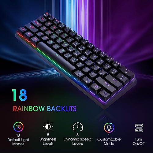 Black 61 Keys Wired Mechanical Gaming Keyboard with Blue Switches O713