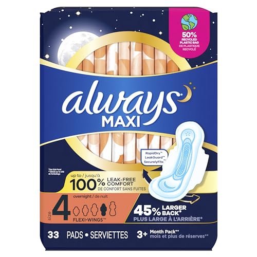 33 Count Overnight Unscented Maxi Pads with Wings L37083