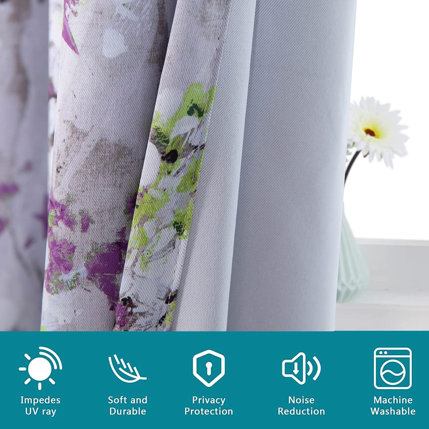 Purple 108 Inch Length Thermal Curtains 2 Panels with Grommet Top B2820