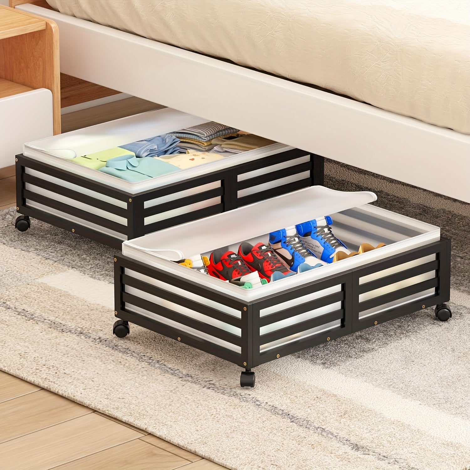 2-Pack Bamboo Under-Bed Storage Bins with Wheels D124088
