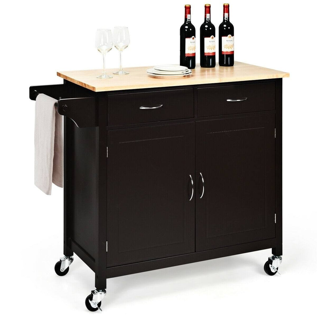White Rolling Kitchen Cart with Wooden Top Z6138