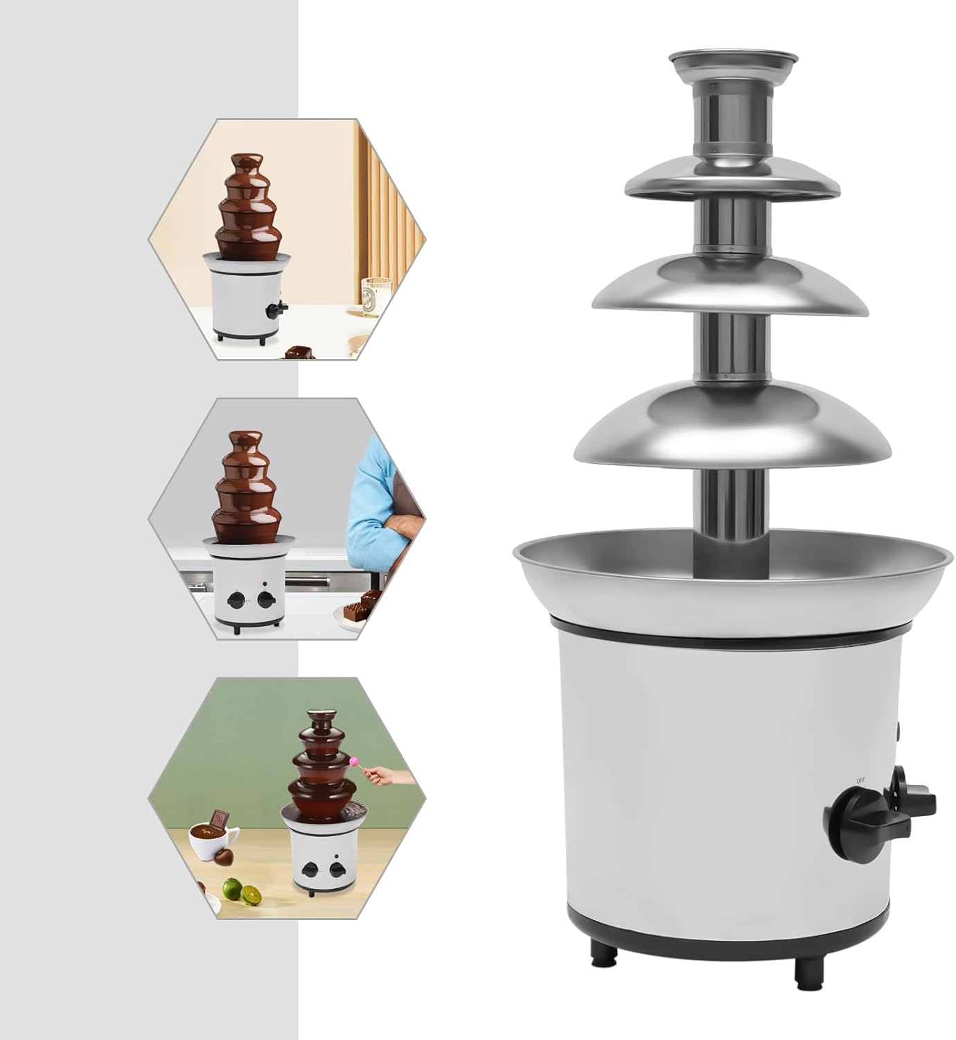 4-Tier Stainless Steel Chocolate Fountain Machine, 110V, 170W, 1kg/2.2lbs Q61366