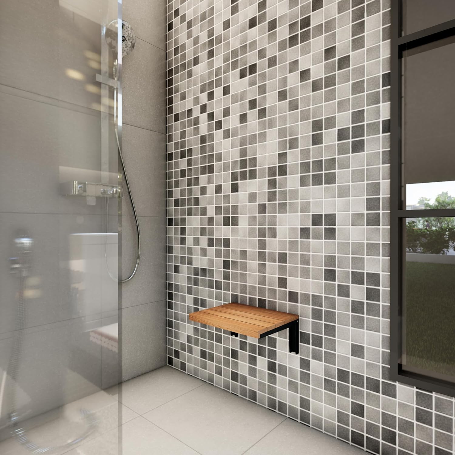 Folding Wooden Wall Mounted Shower Bench I59818