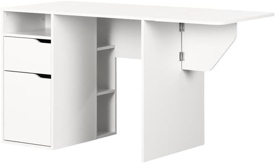 White Expandable Craft Table with Drawers and Shelves G293781