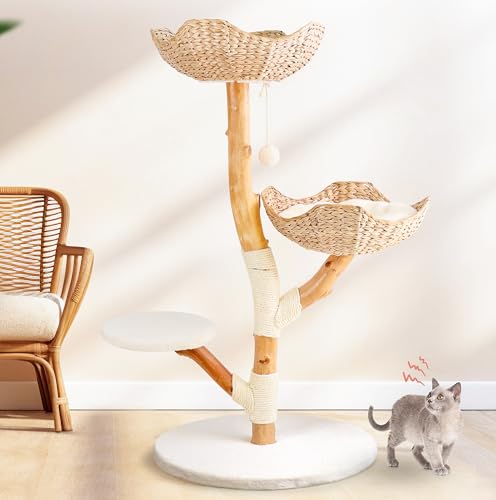 Solid Wood Cat Tree with Scratching Post and Bed N41828