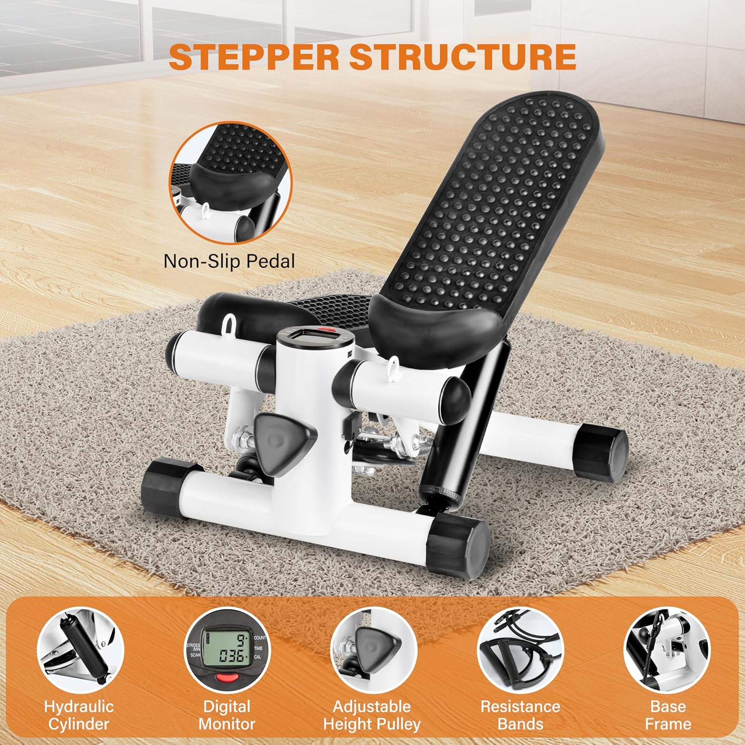 Mini Stepper with Resistance Band, 120KG Load J59838