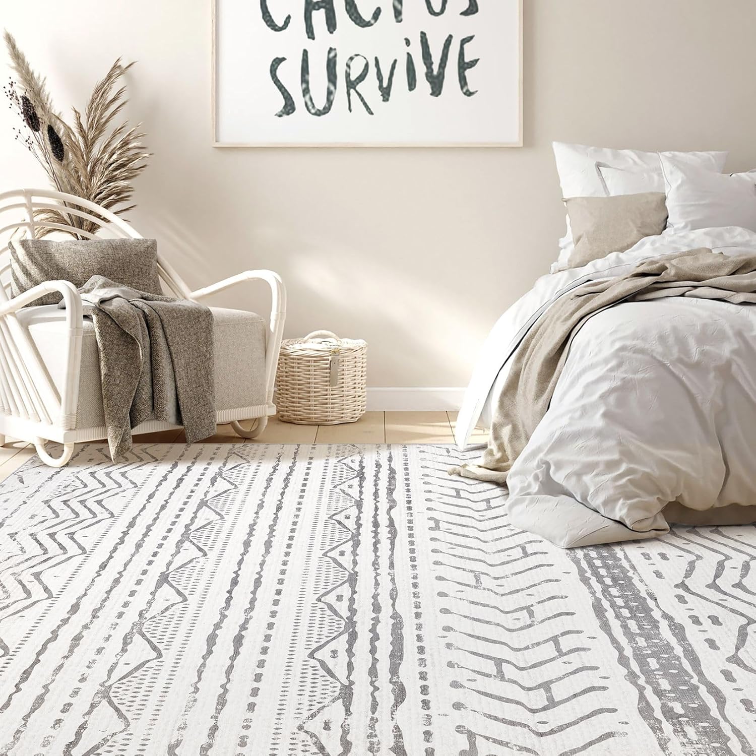 Grey 9x12 Machine Washable Area Rug B51674