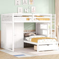 White Wood Bunk Bed with Wardrobe, Staircase and Drawers R38858