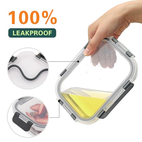 10 Pack 22 Oz Glass Meal Prep Containers with Lids, Gray Y110