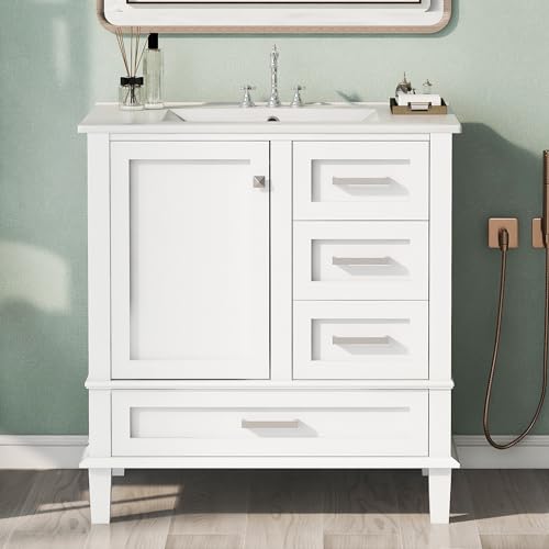 Green Solid Wood Bathroom Vanity with Sink and 3 Drawers R686