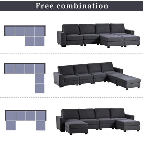 Large U-Shaped Sectional Sofa with Removable Ottomans, Gray Polyester N43038