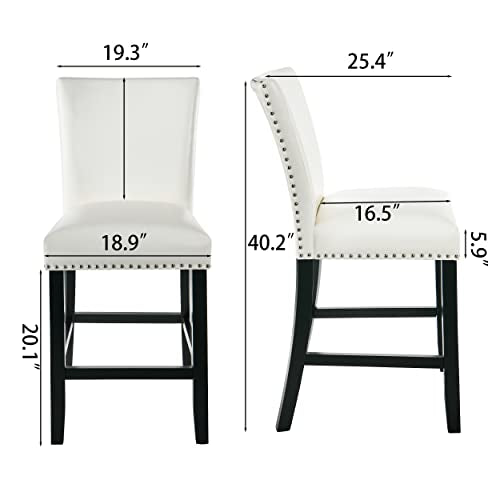 Ivory White Set of 2 Glass Counter Height Bar Stools with Upholstered Back K3667