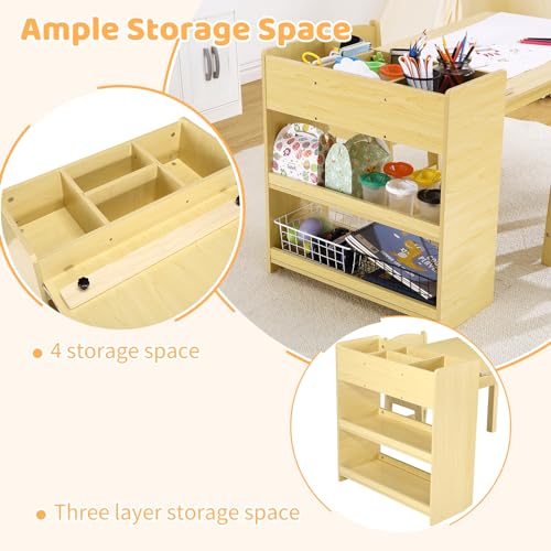 Kids Art Table with 2 Chairs Wood Activity Desk with Storage Shelves G60317