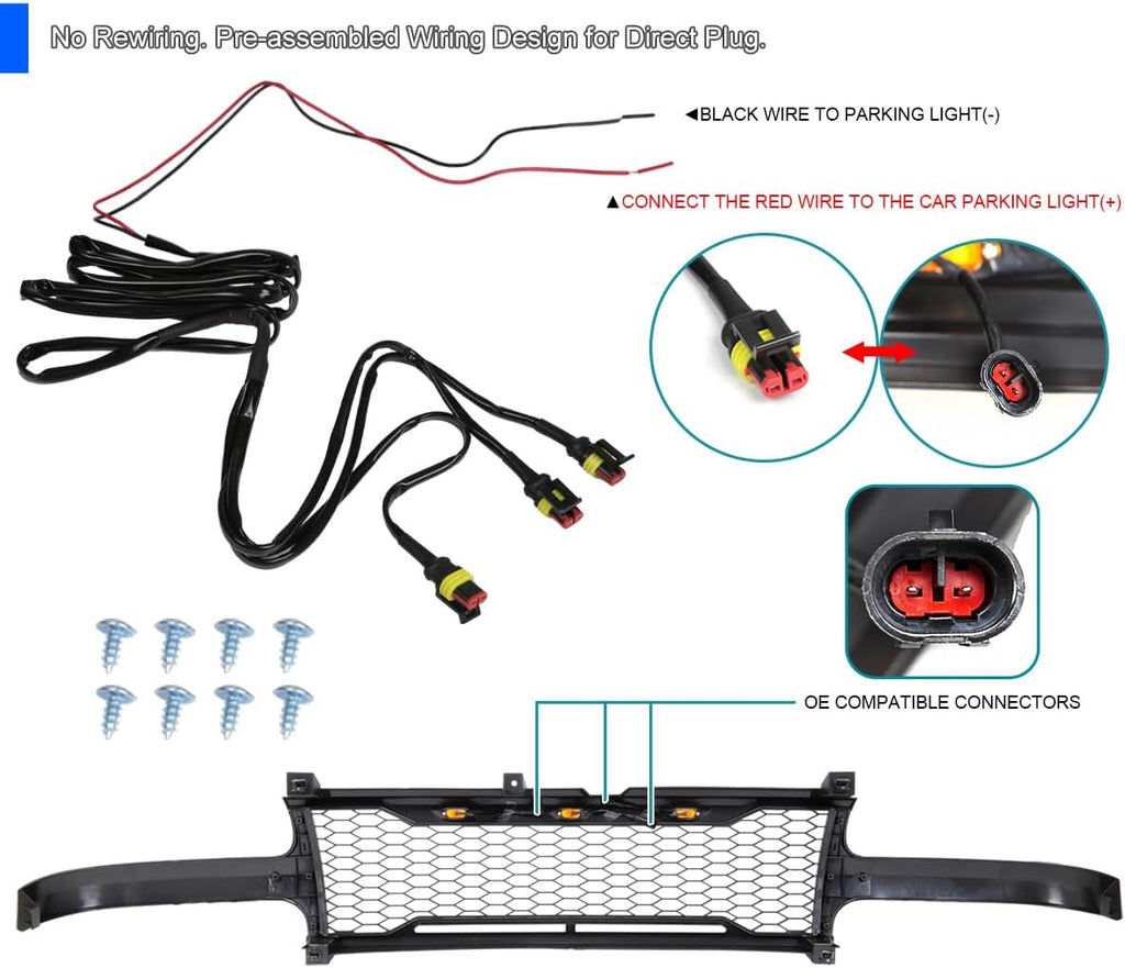Matte Black Mesh Front Bumper Grille with Top LED Lights S797