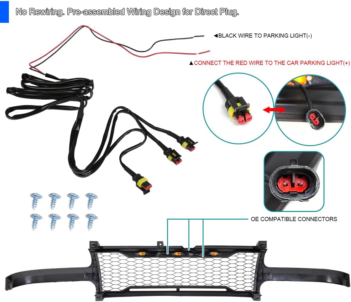 Matte Black Mesh Front Bumper Grille with Top LED Lights S797
