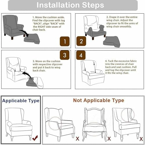 Waterproof Stretch Wingback Chair Slipcovers 2 Pieces D649162