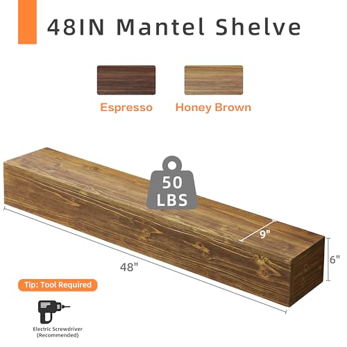 60" Rustic Wood Fireplace Mantel Floating Shelf G15105