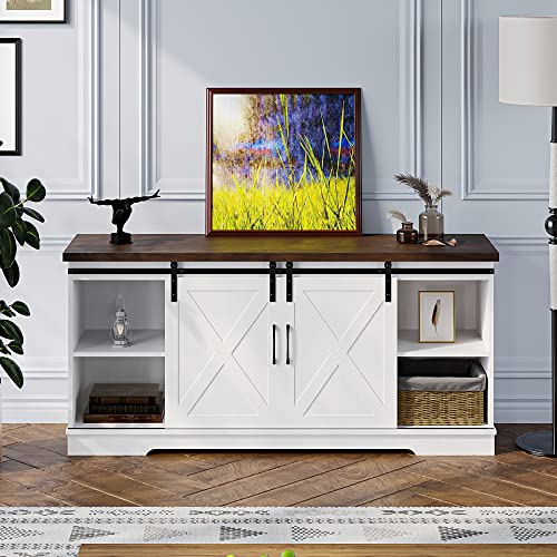 White Tall TV Stand with Storage and Shelves I510349