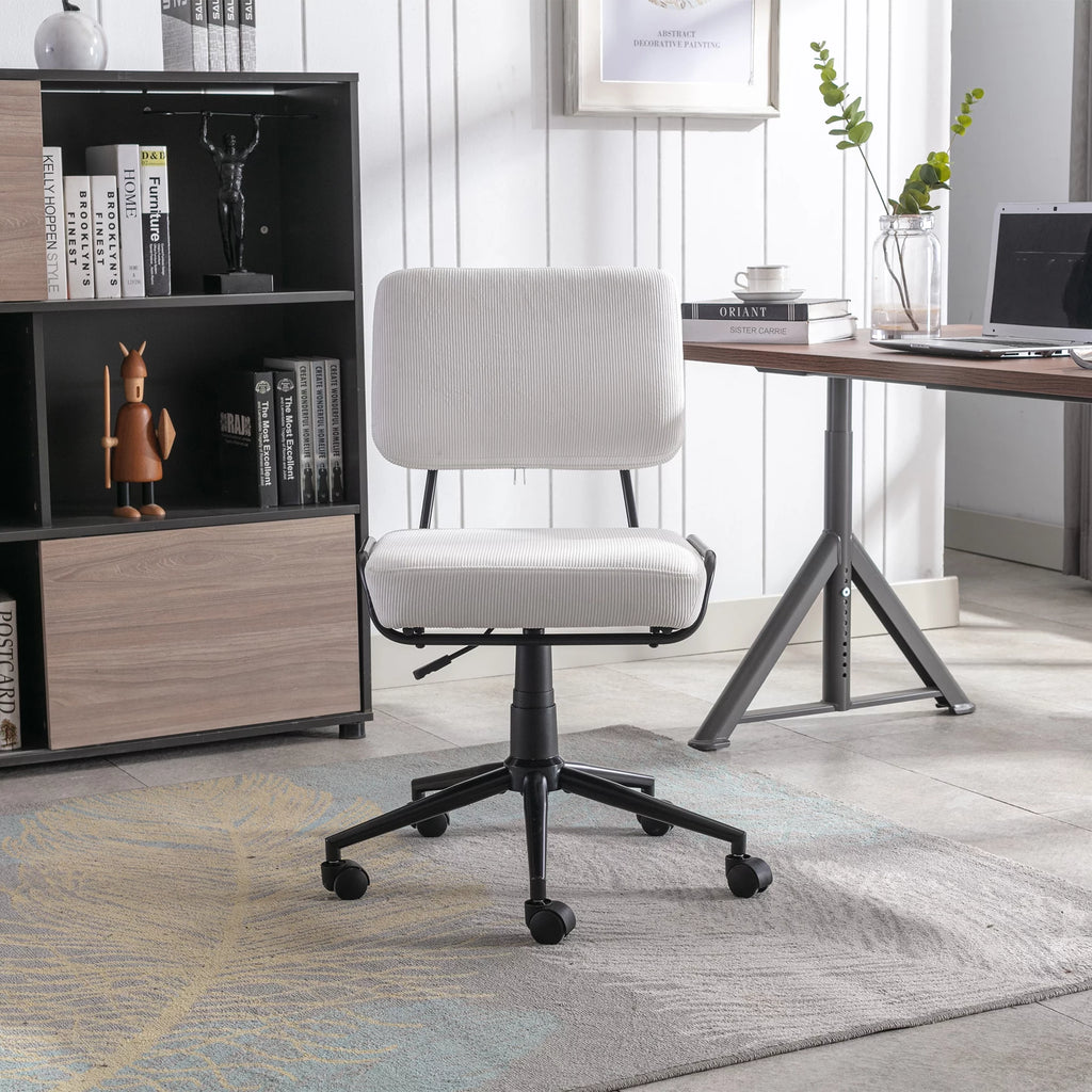 White Corduroy Swivel Desk Chair with Wheels A118517