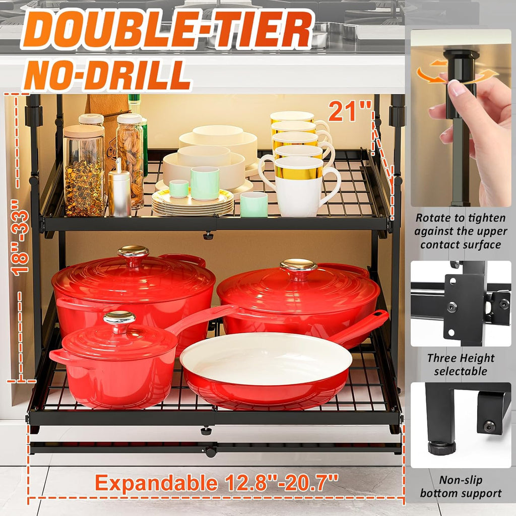 2 Tier Expandable Pull Out Cabinet Organizer U5575