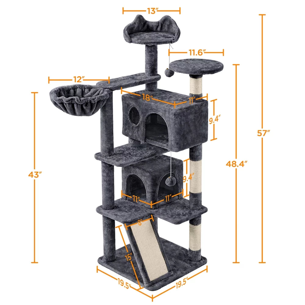 54" Double Condo Cat Tree with Scratching Post Tower, Dark Gray M842