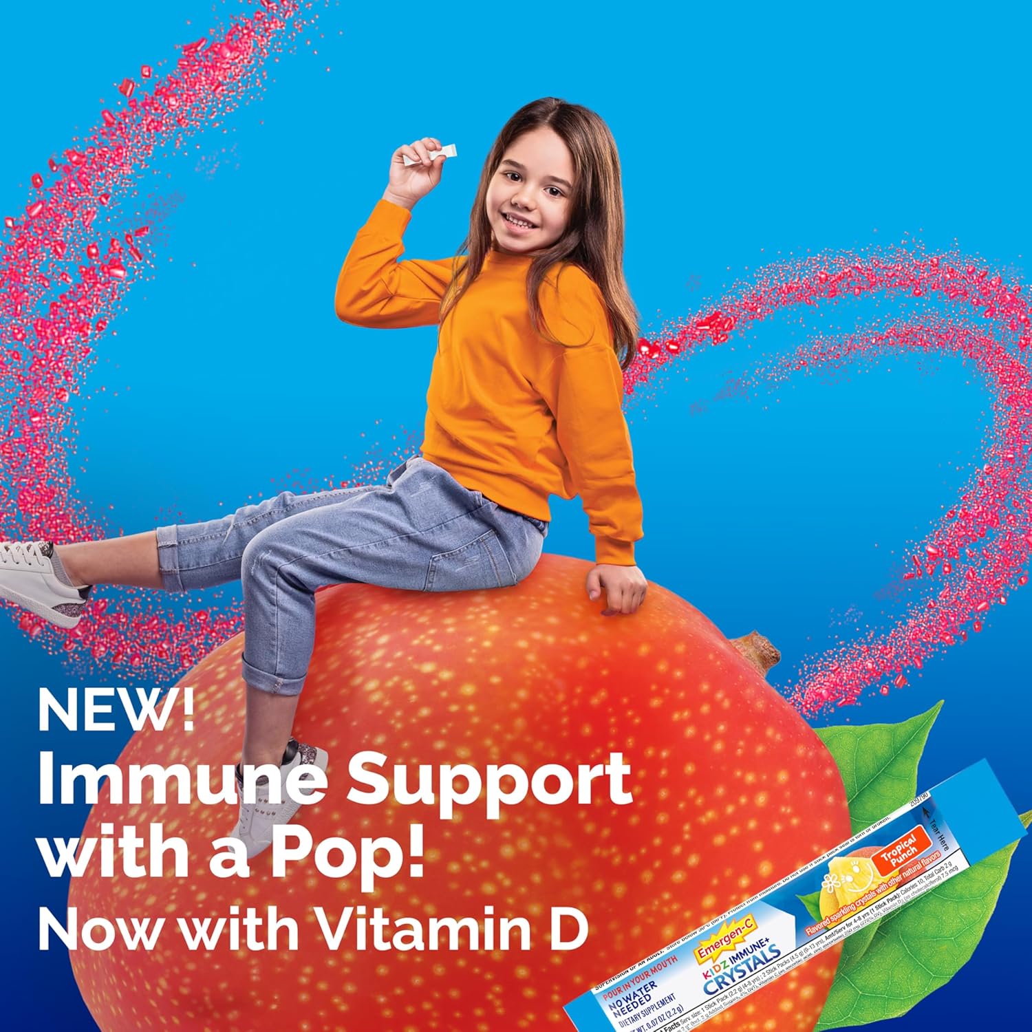Tropical Punch Immune Support Supplement with Vitamin C, Vitamin D, B Vitamins, Zinc and Manganese - 28 Stick Packs G91289