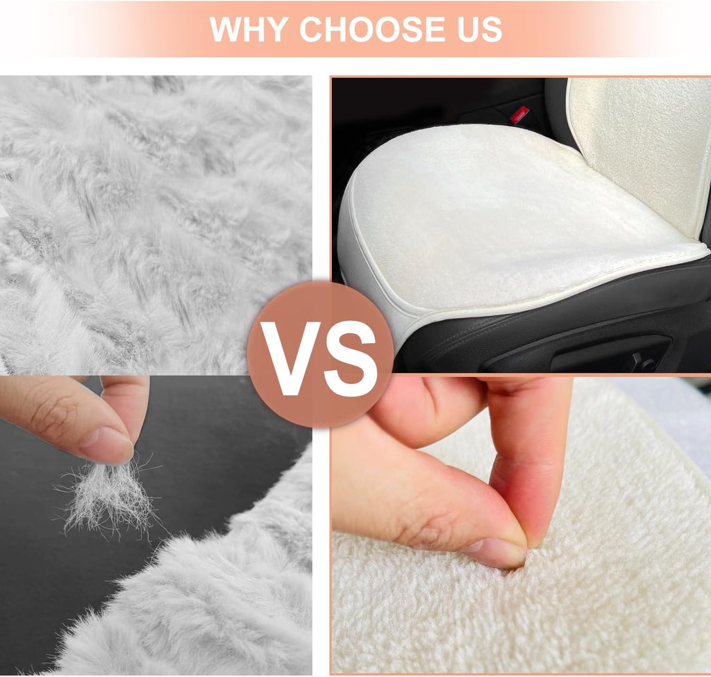 2 Pack White Faux Sheepskin Car Front Seat Cover Set with Steering Wheel Cover and Seat Belt Pad R74375