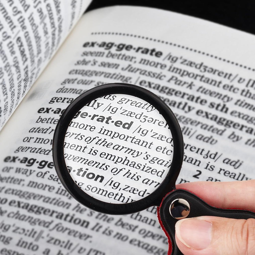 5pcs 10x Mini Magnifier, 2.1" Pocket Magnifying Glass with Rotating Protective Leather Sheath G749