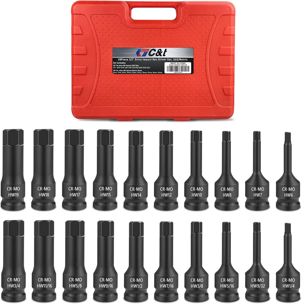 20 Piece 1/2 Drive Master Impact Hex Driver Set with Storage Case K433
