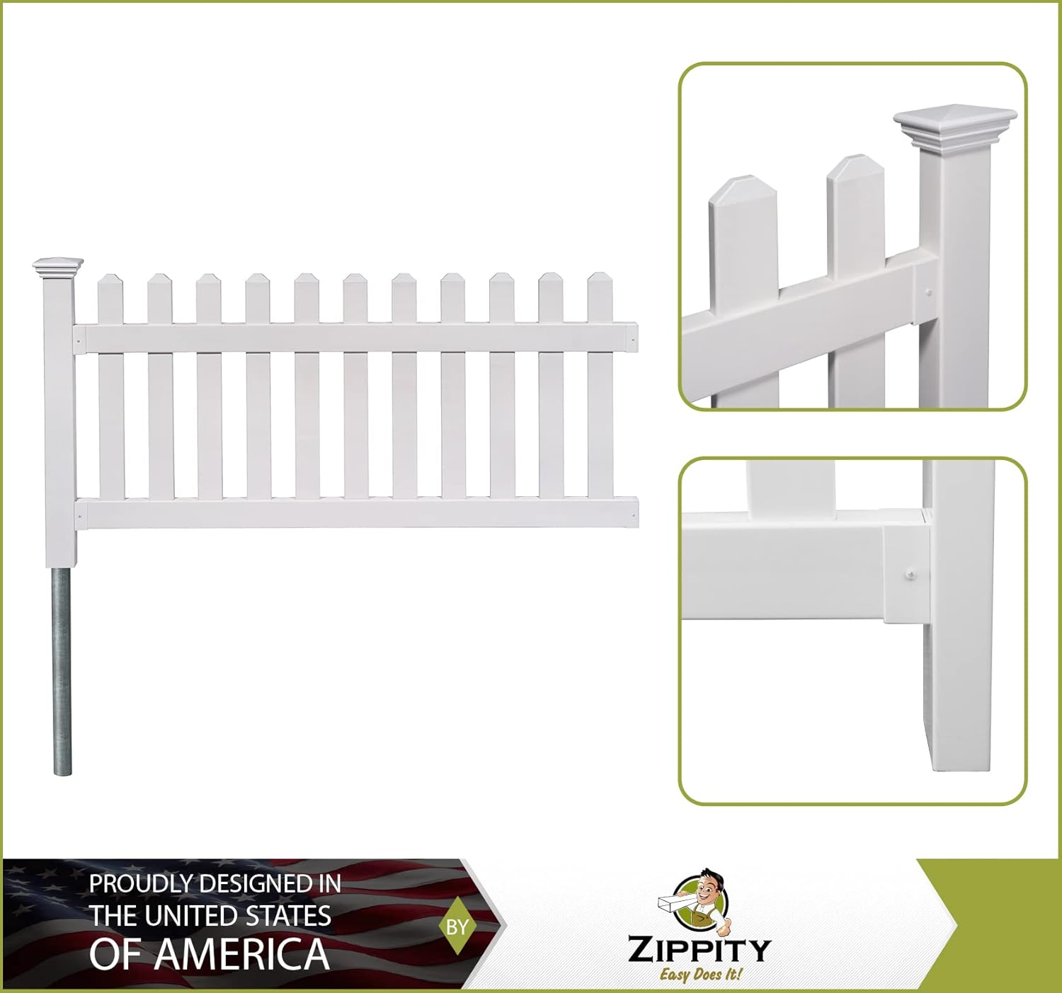 5.5' x 3' Portable Vinyl Fence Kit and 36" x 72" White Picket Fence Panel O7495