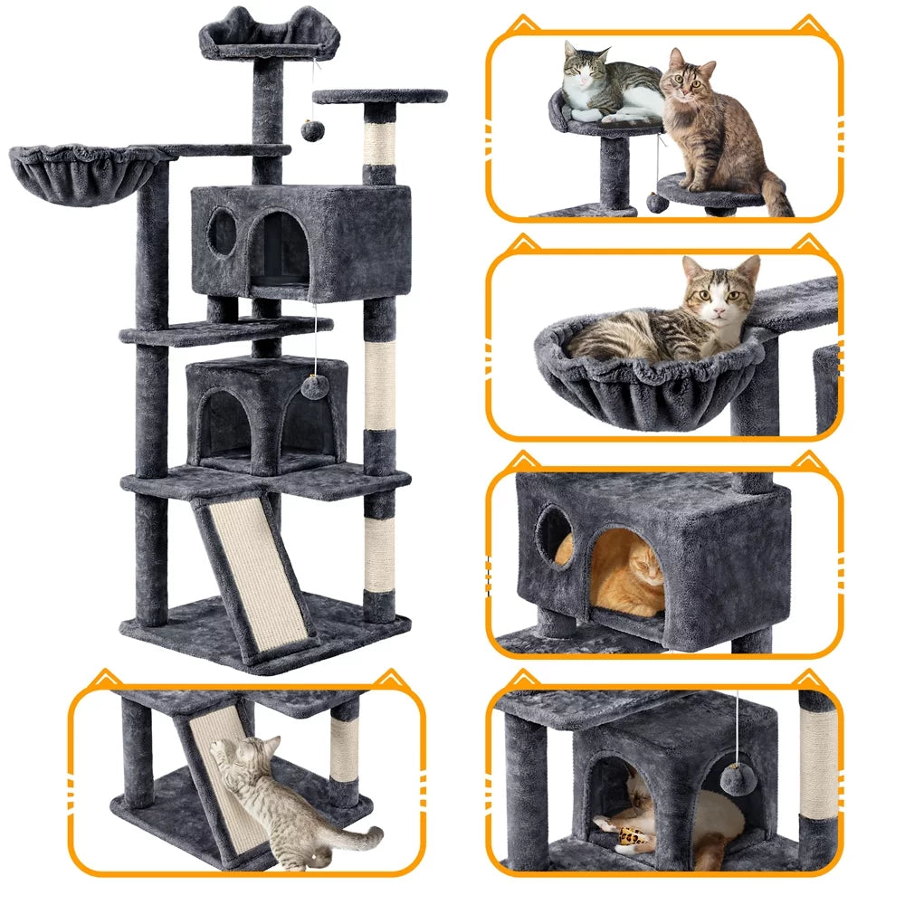 54" Double Condo Cat Tree with Scratching Post Tower, Dark Gray M842