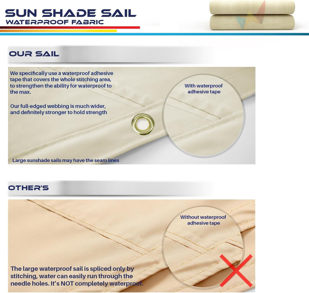Beige Waterproof Sun Shade Sail Straight Edge Outdoor Canopy Cover F13832