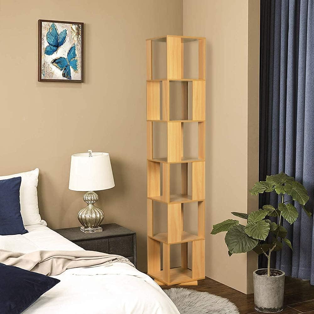 Walnut 6 Tiers Wooden Corner Bookcase I626916