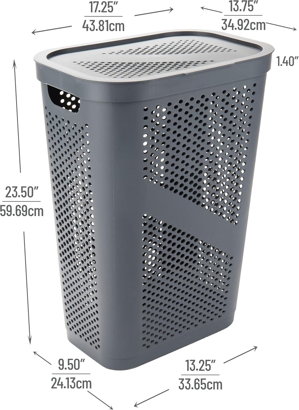 60L Slim Plastic Laundry Hamper with Lid, Gray E29711