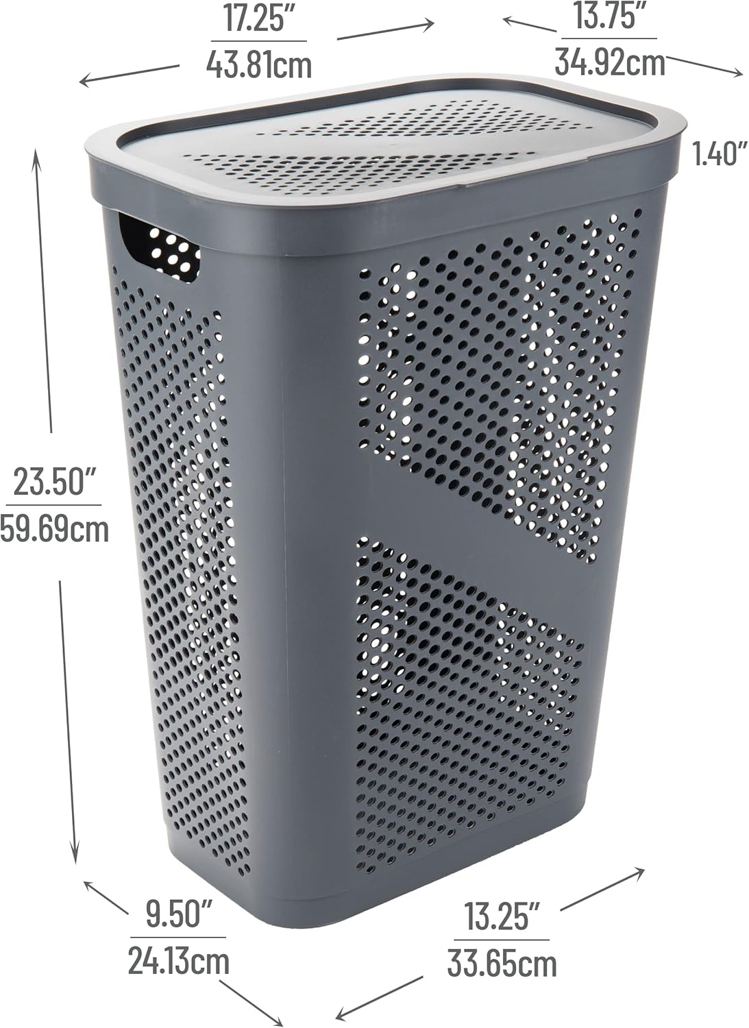 60L Slim Plastic Laundry Hamper with Lid, Gray E29711