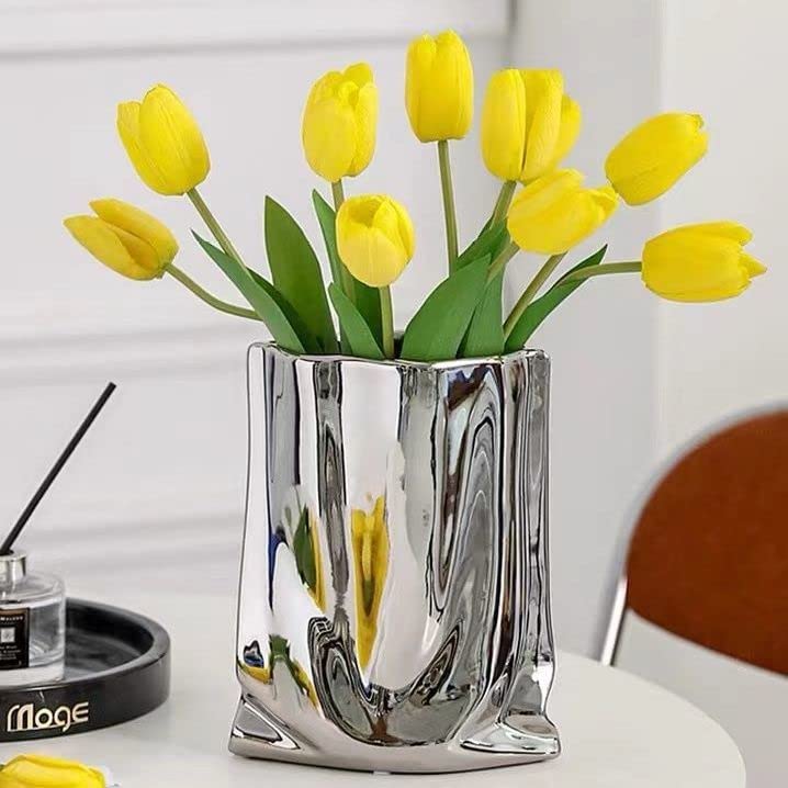 Sliver Ceramic Vase 7.9 Inch Tall Flower Vase P709291