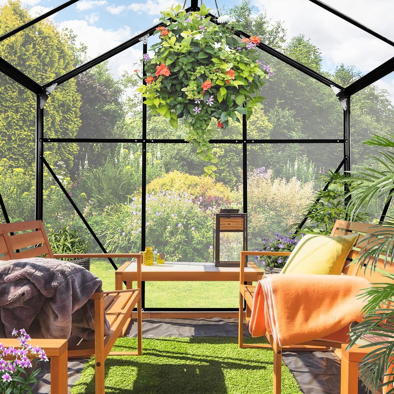 10x6 FT Polycarbonate Greenhouses with Sliding Door and Adjustable Vent Window, Black Q3784