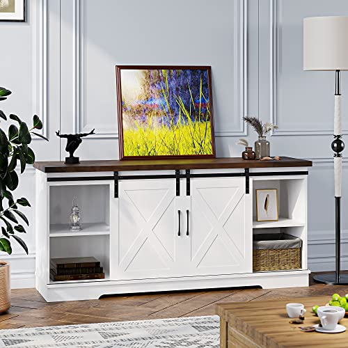 White Tall TV Stand with Storage and Shelves I510349
